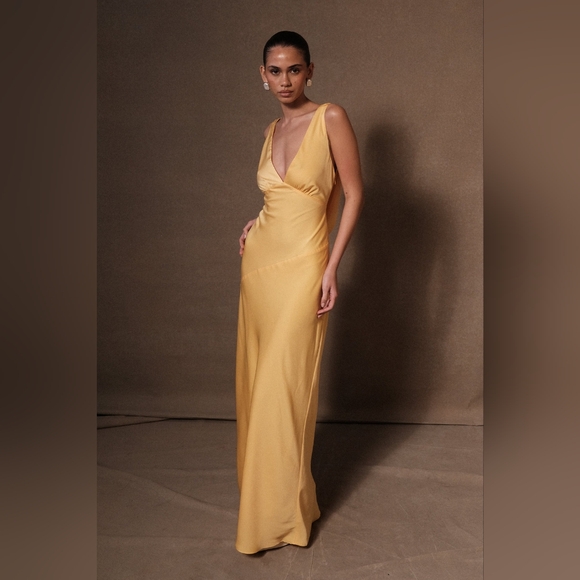 Nadia Maxi Satin Dress With Back Cowl - Lemon Size M - Picture 2 of 12